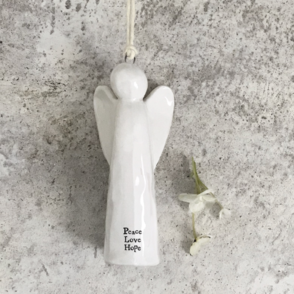 Peace, Love & Hope Porcelain Angel Hanging Ornament