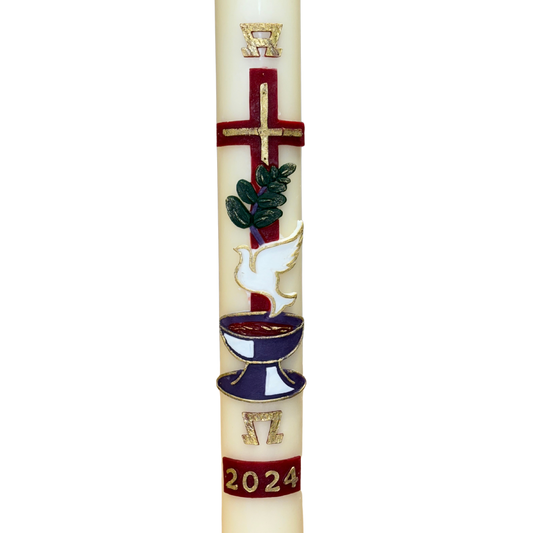 Red Cross With Dove & Chalice Paschal Candle