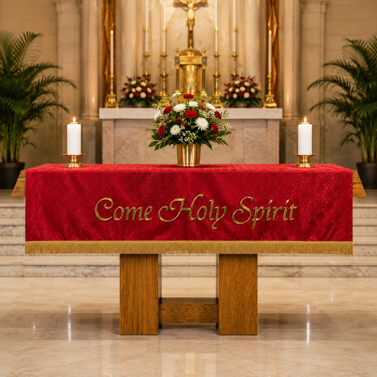 Maltese Cross Jacquard Altar Cloth - Red