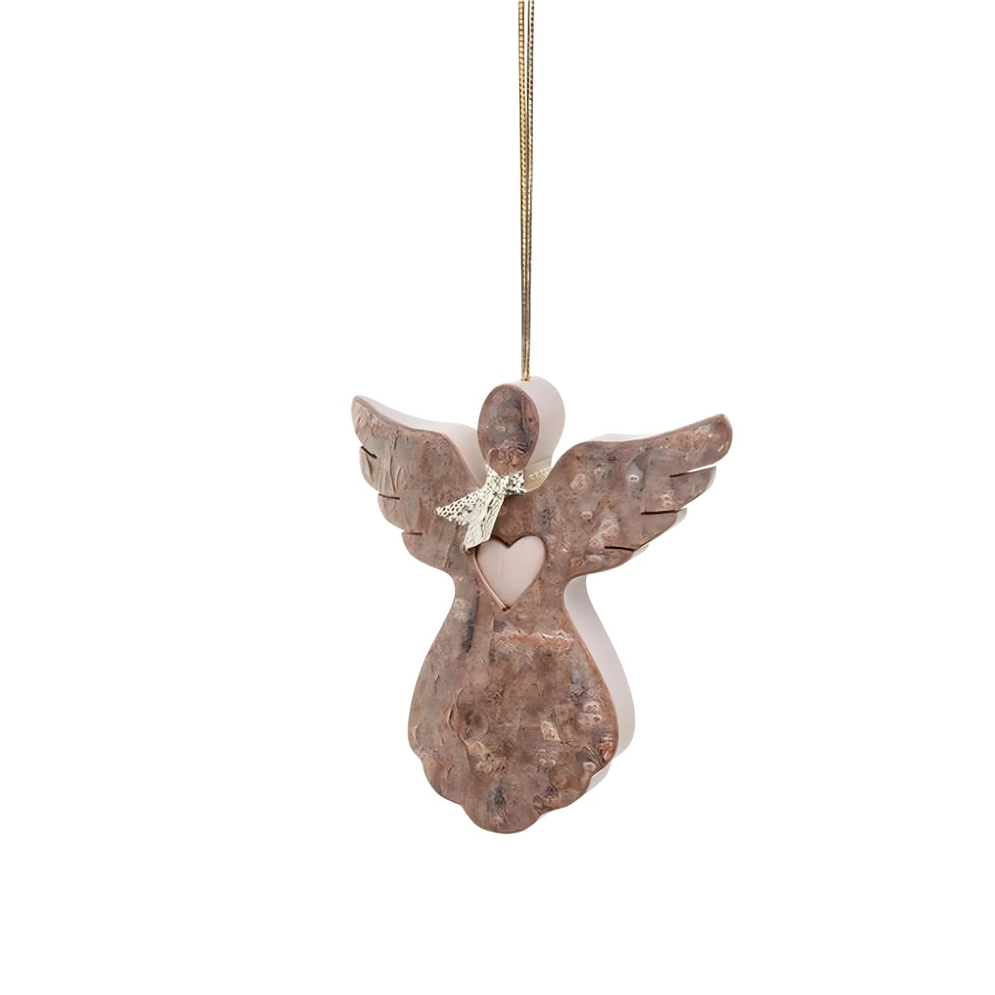 Angel Sculpture with Maple Wood Heart, Bark Finish 6.5 cm