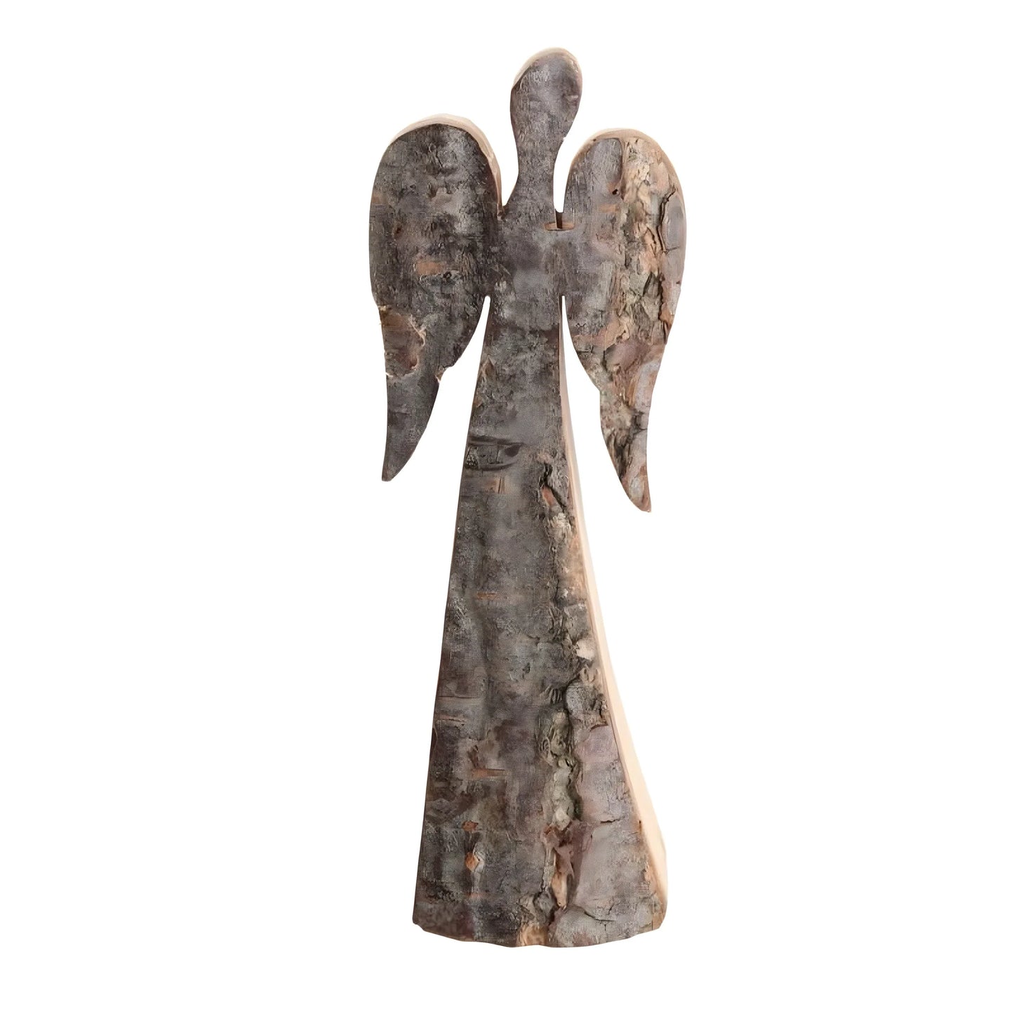 Rustic Wooden Angel with Natural Bark - Val Gardena Craftsmanship 12 cm