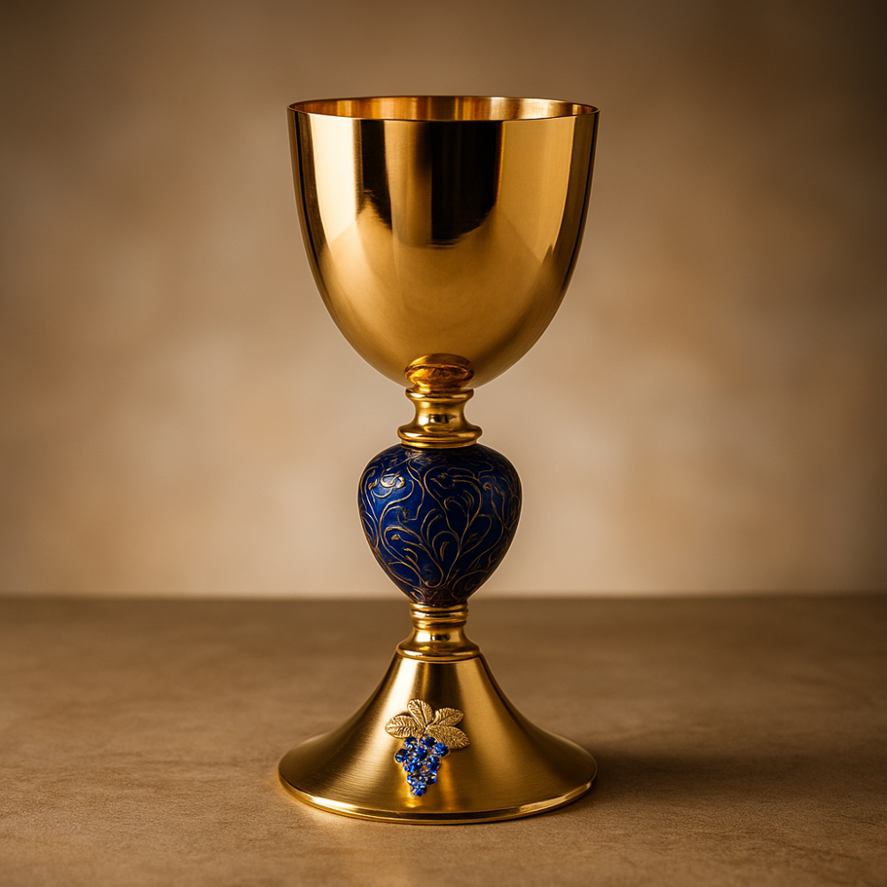 7 7/8" High Chalice with Enamel Knot & Grapes