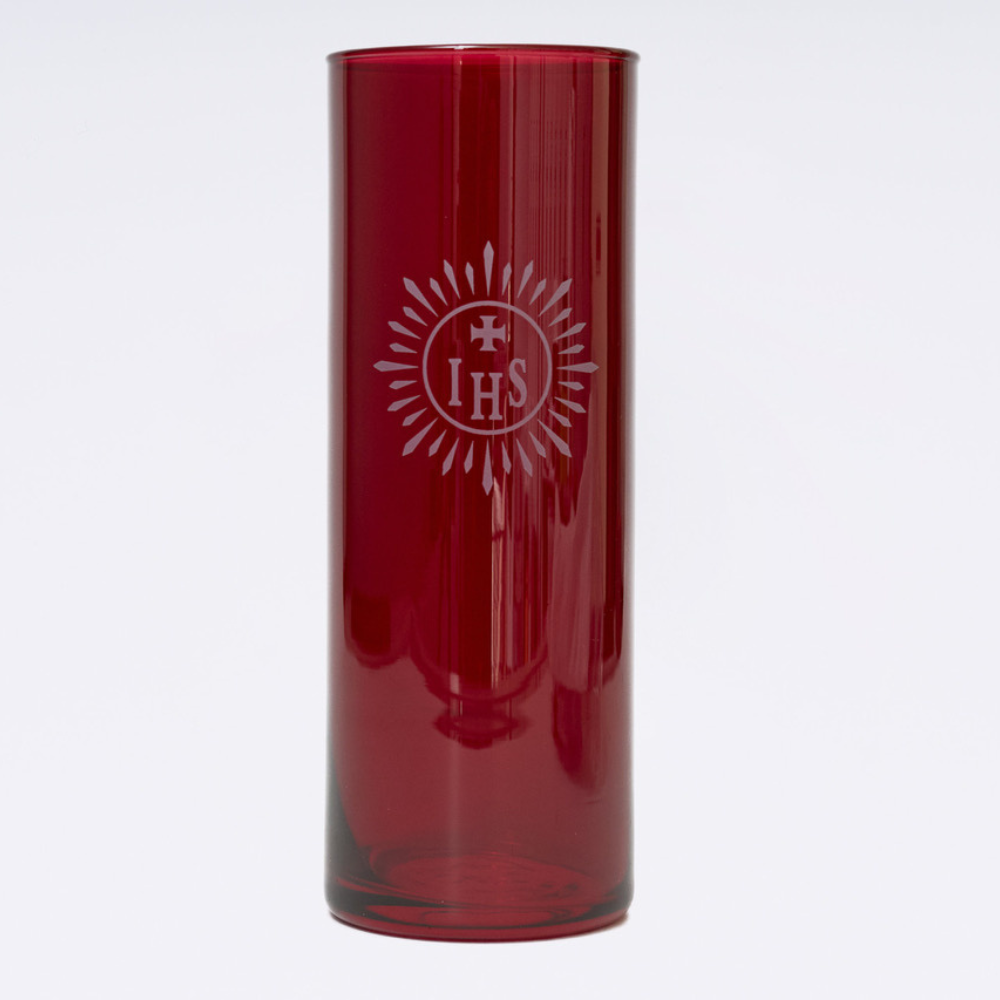 Red Sanctuary Glass with IHS Design