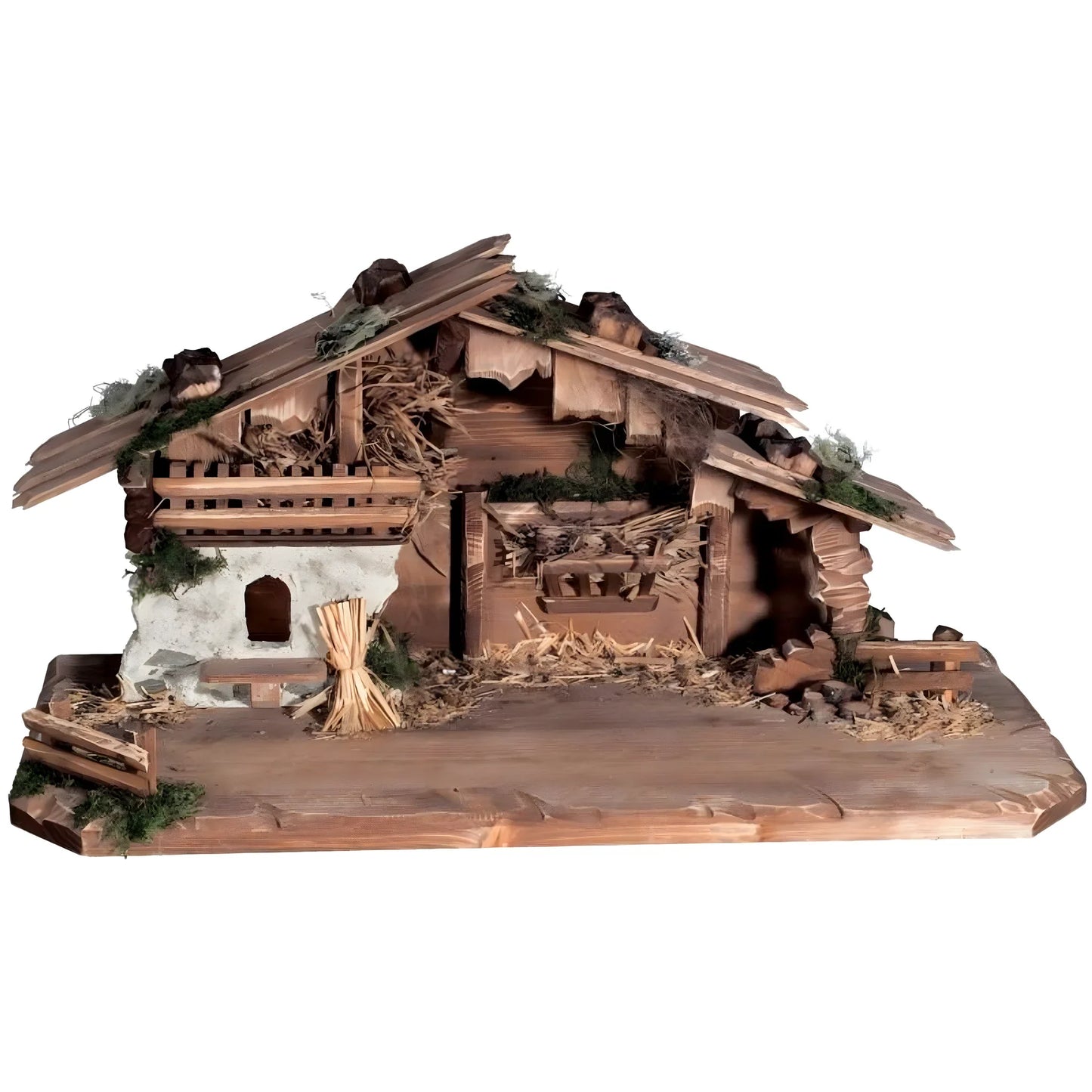 Artisanal Linden Wood Nativity Scene Stable