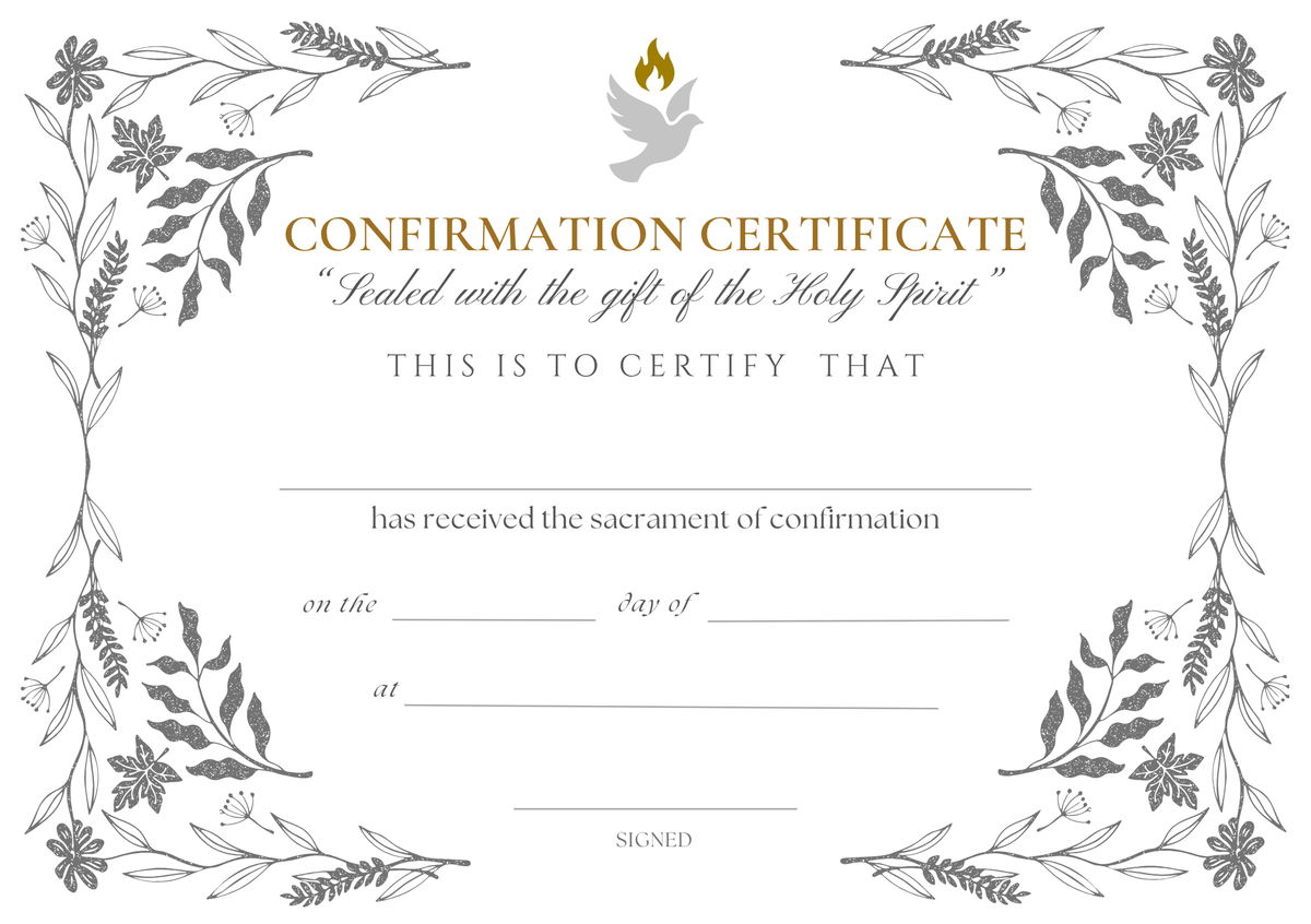 Confirmation Certificate - White Dove & Flame Design
