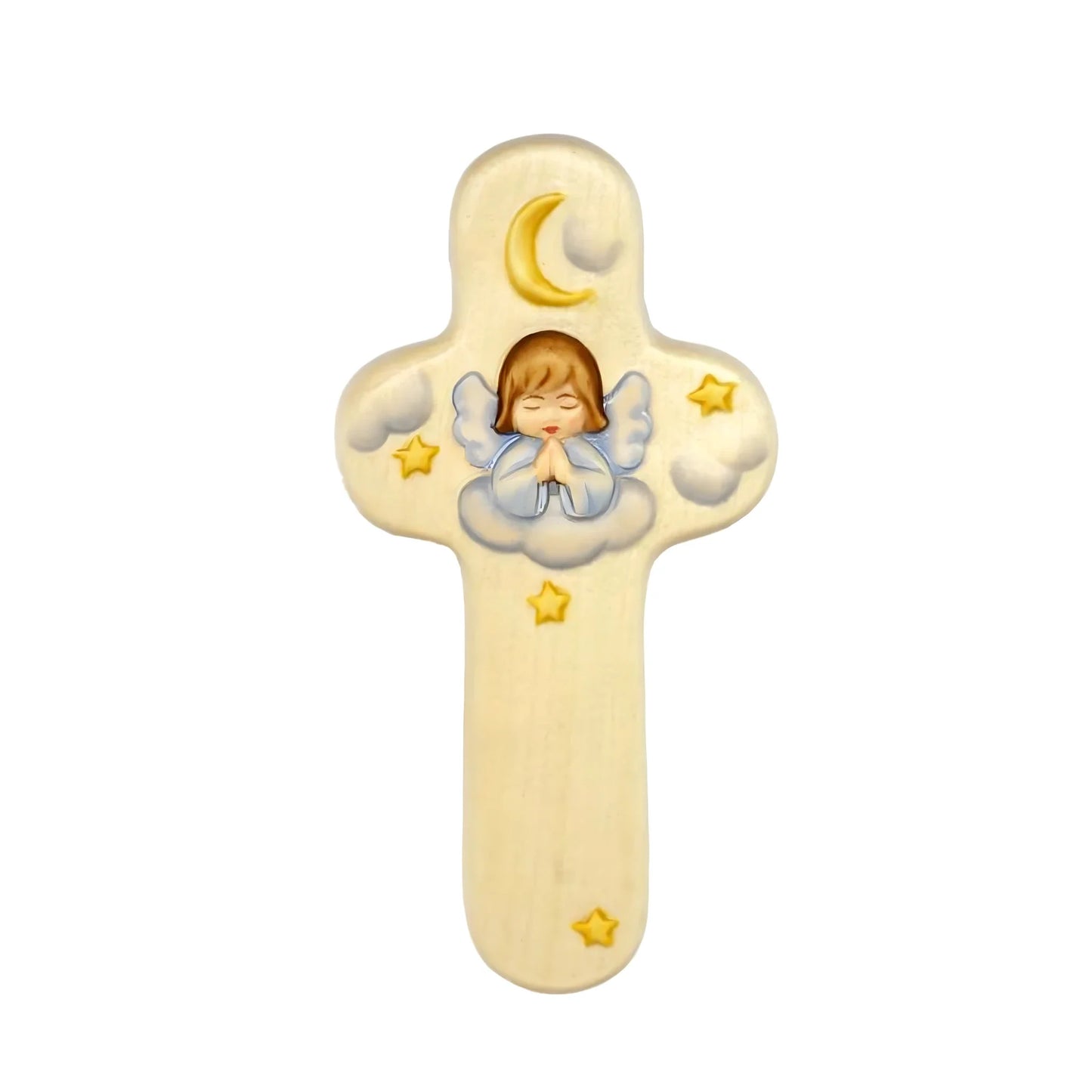 Stylized Cross with Praying Angel | Maple Wood Sculpture 15 cm