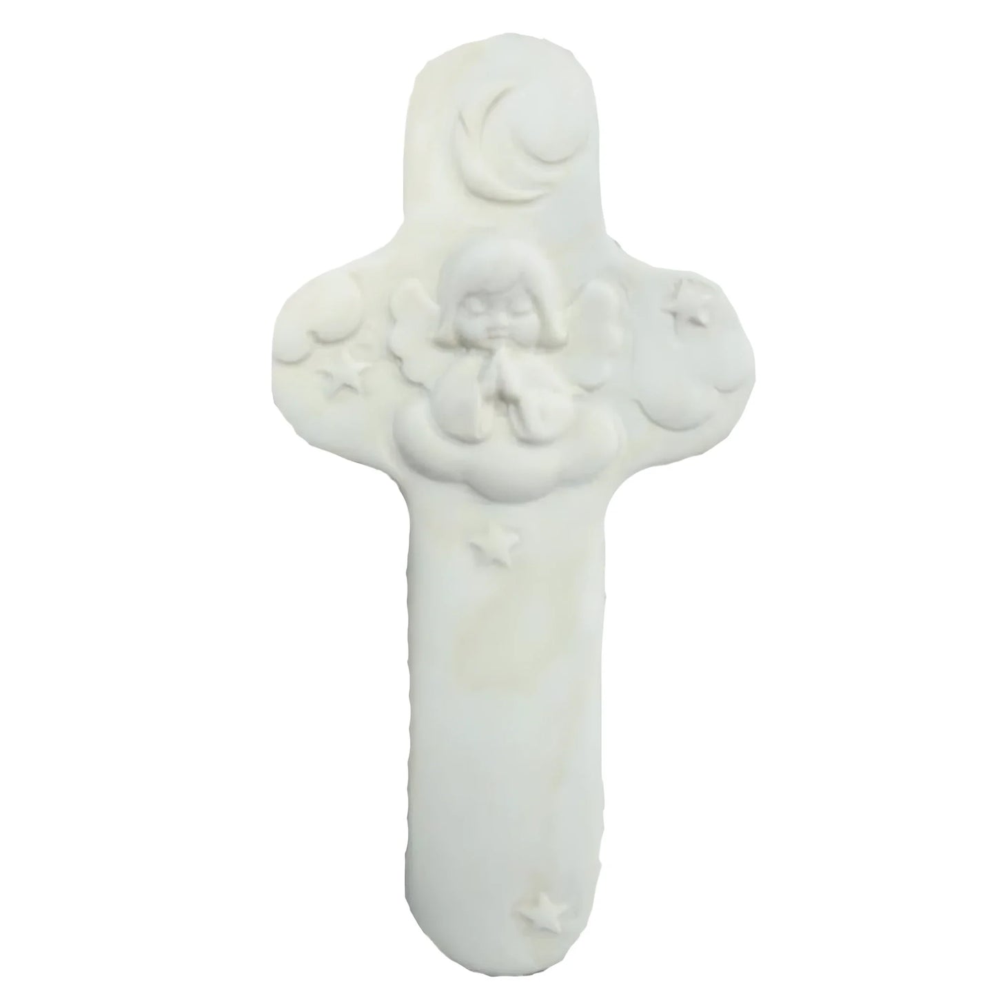 Natural Wood Cross with Hand-Carved Cherub Angel | Val Gardena