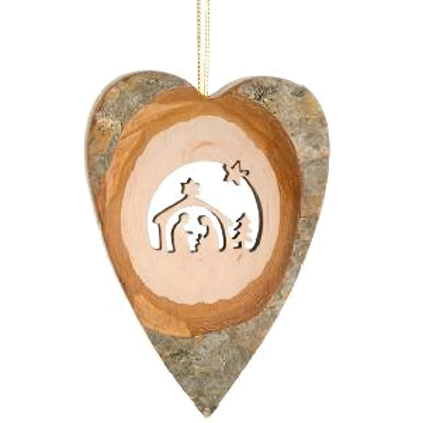 Stylised Nativity Decorative Heart in Maple Wood