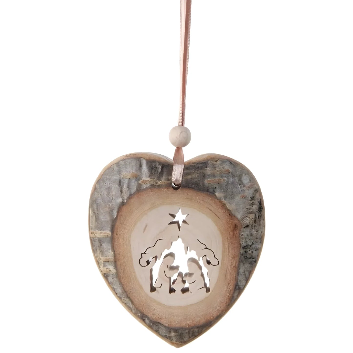 Wooden Heart Nativity Christmas Decoration