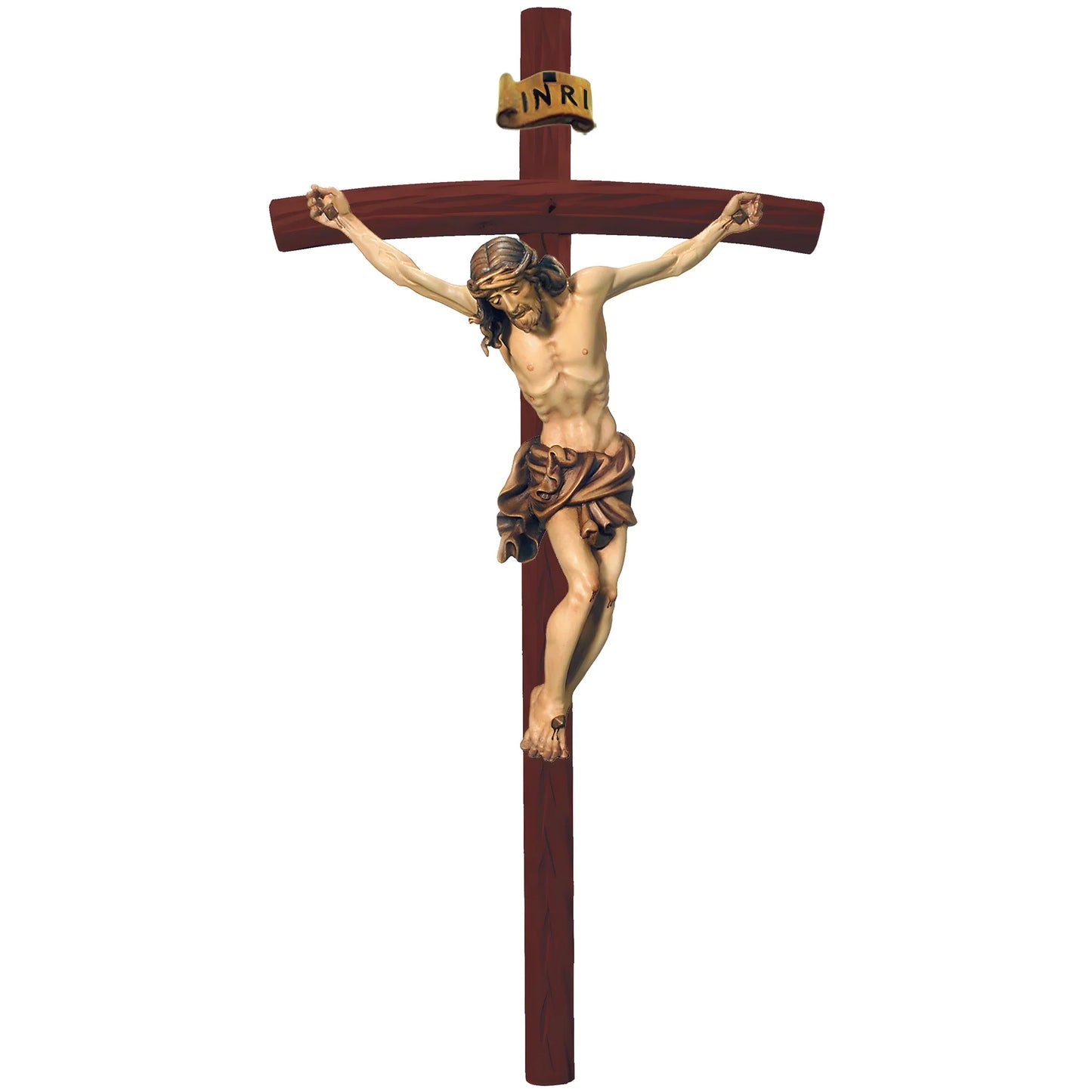 Baroque Crucified Jesus in Handcrafted Wood from Val Gardena