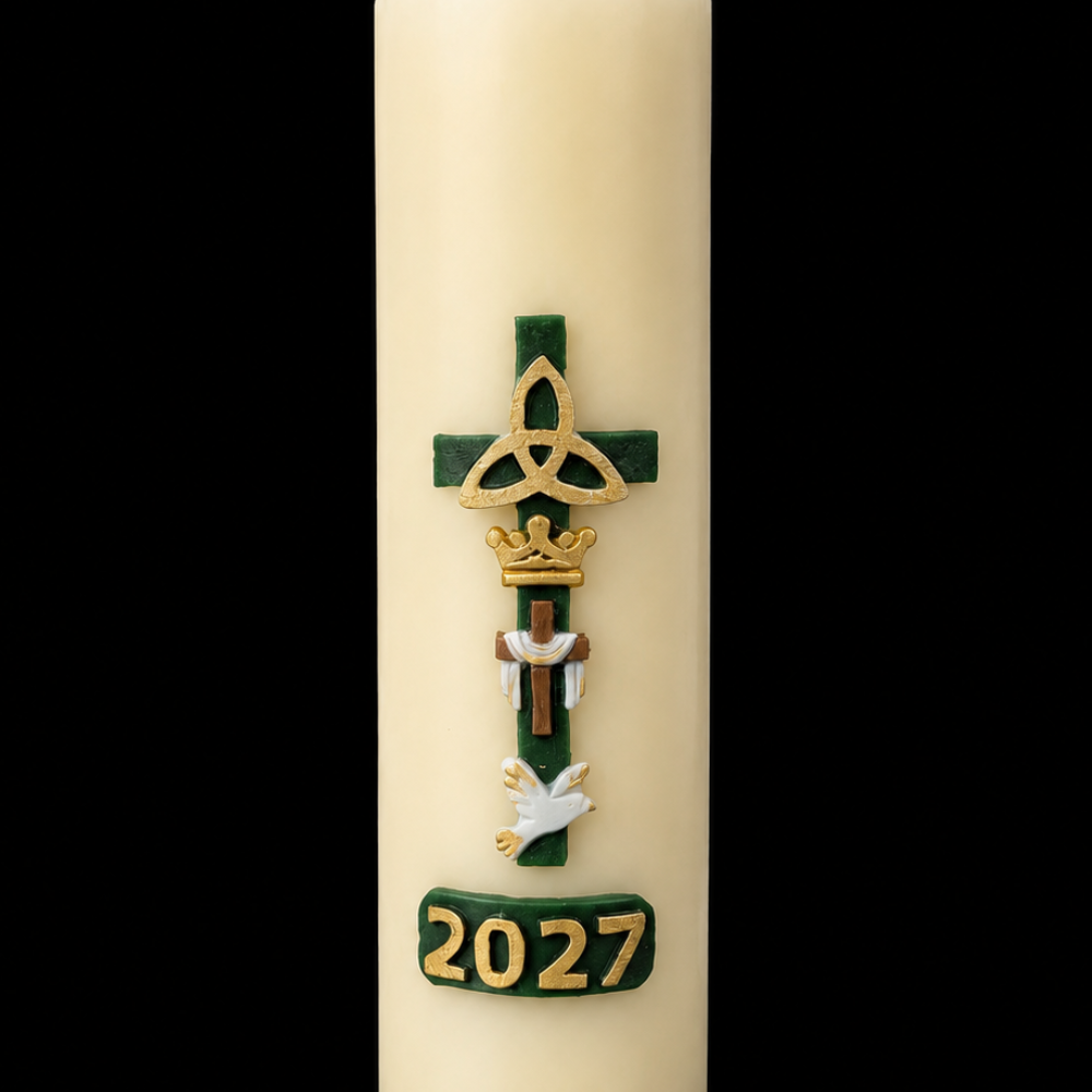 Green Cross with Dove Home Paschal Candle - 3" x 12"