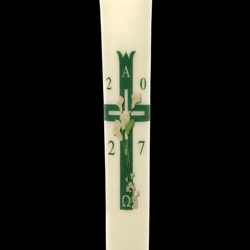Green Cross with Lillies Paschal Candle