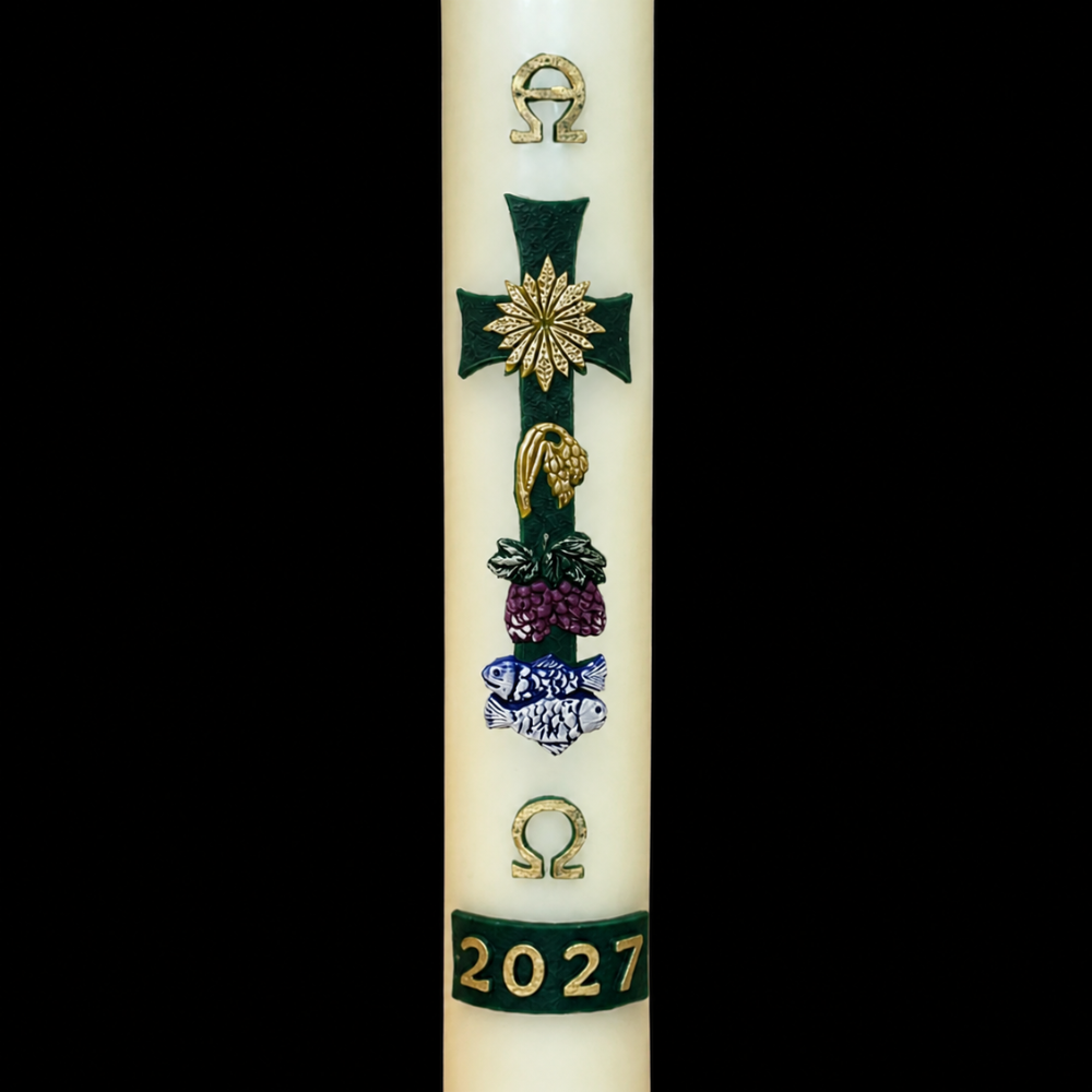 Green Cross with Sun & Grapes Paschal Candle