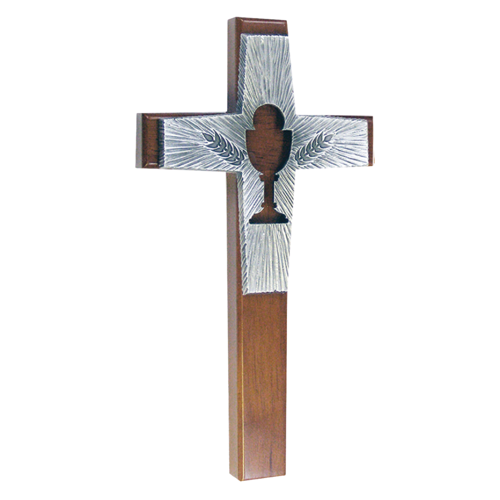 8" Walnut Chalice Cup Cross with Antique Silver Finish