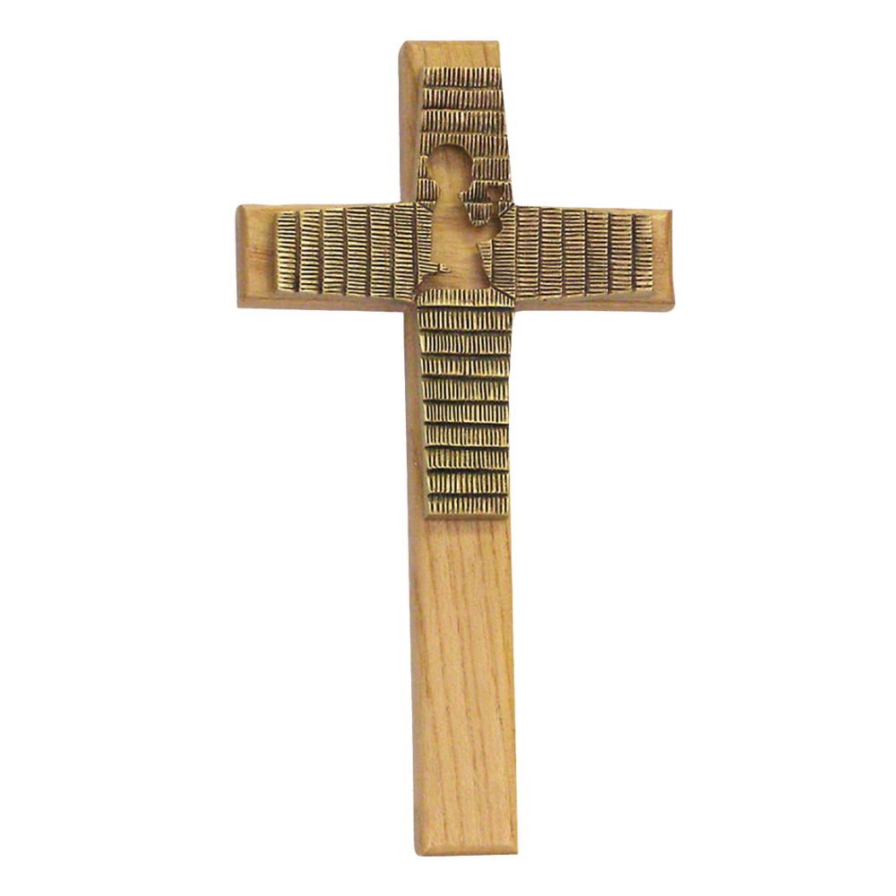 8" First Communion Boy Oak Cross with Antique Gold Finish