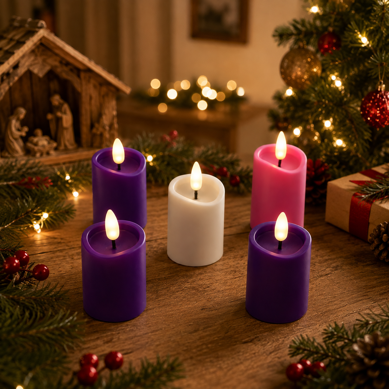 LED Advent Flameless Votive Candle Set