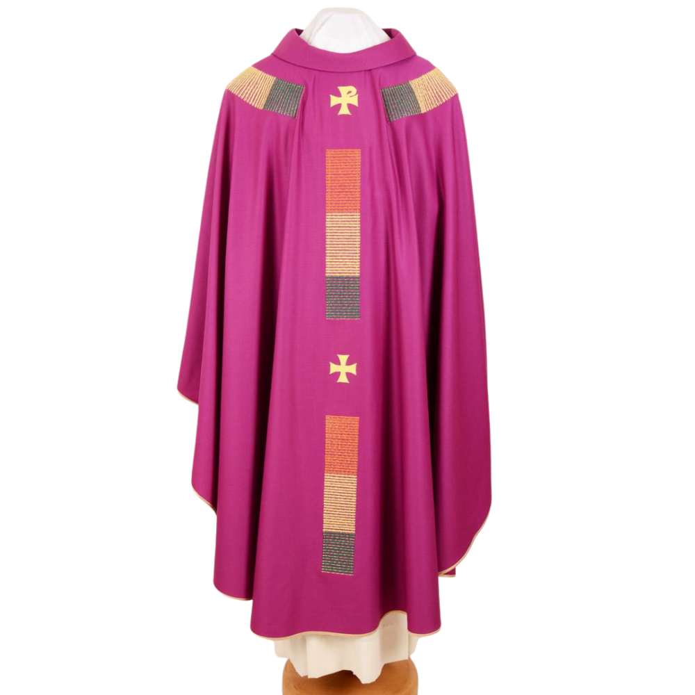 Pure Wool Gothic Style Embroidered Chasuble - Available 5 Liturgical Colours