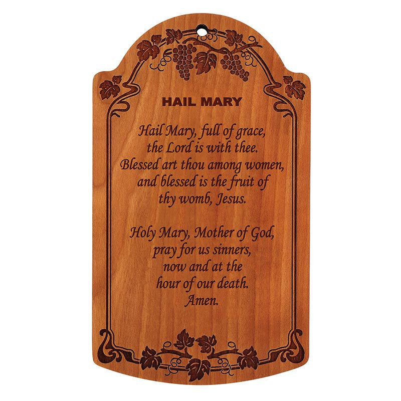 7" Hail Mary Carved Wood Plaque