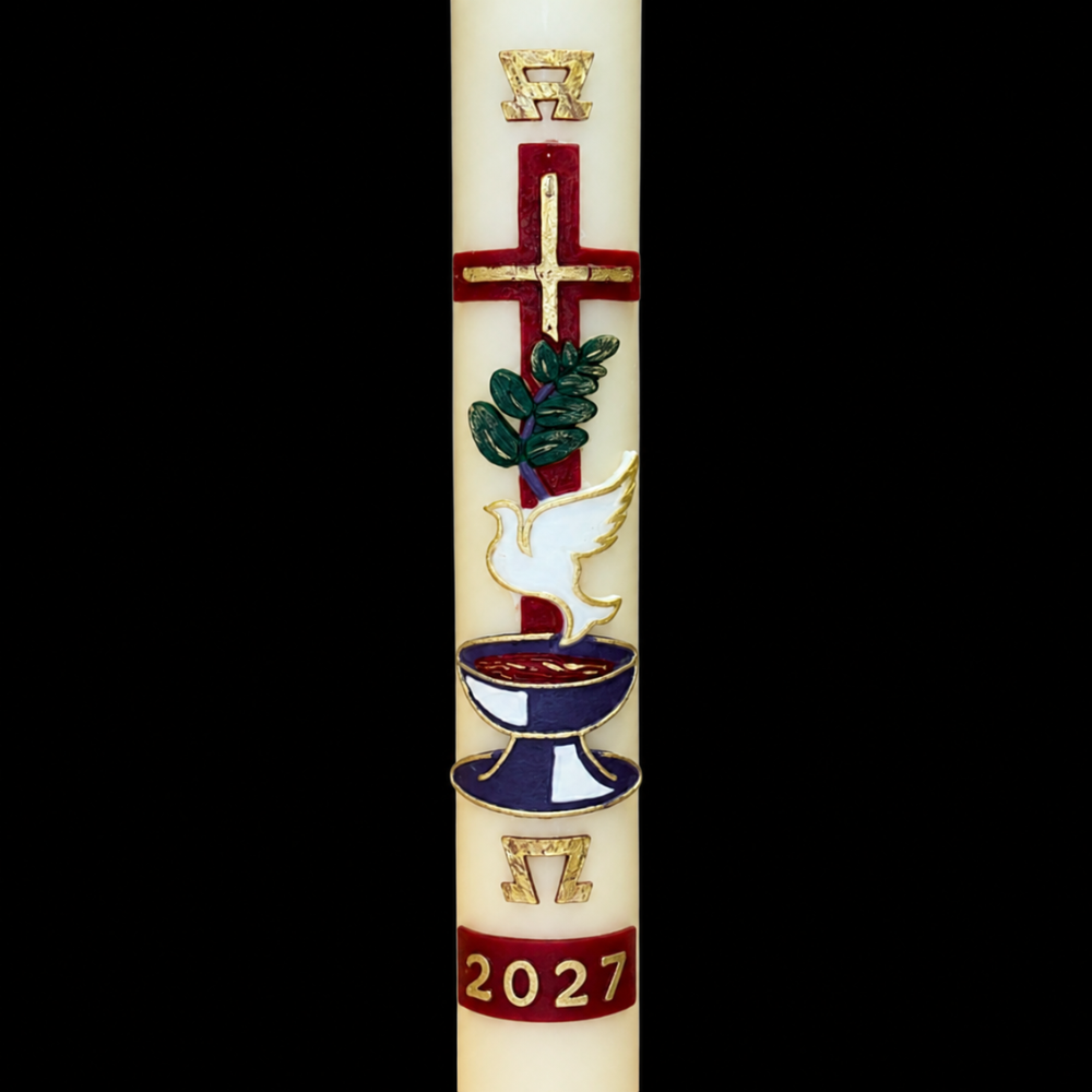 Red Cross With Dove & Chalice Paschal Candle