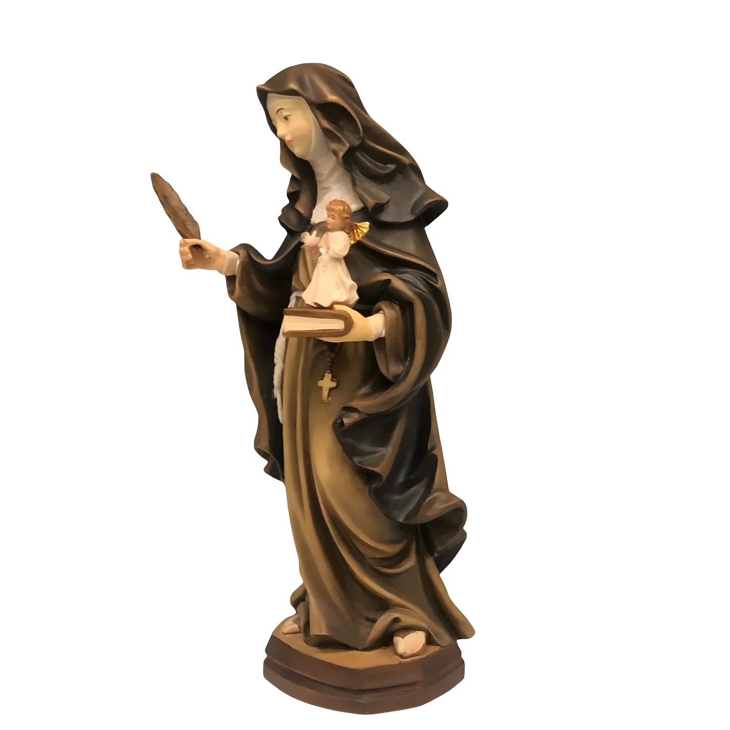 Sculpture of Saint Francesca Romana with Guardian Angel in Val Gardena Wood