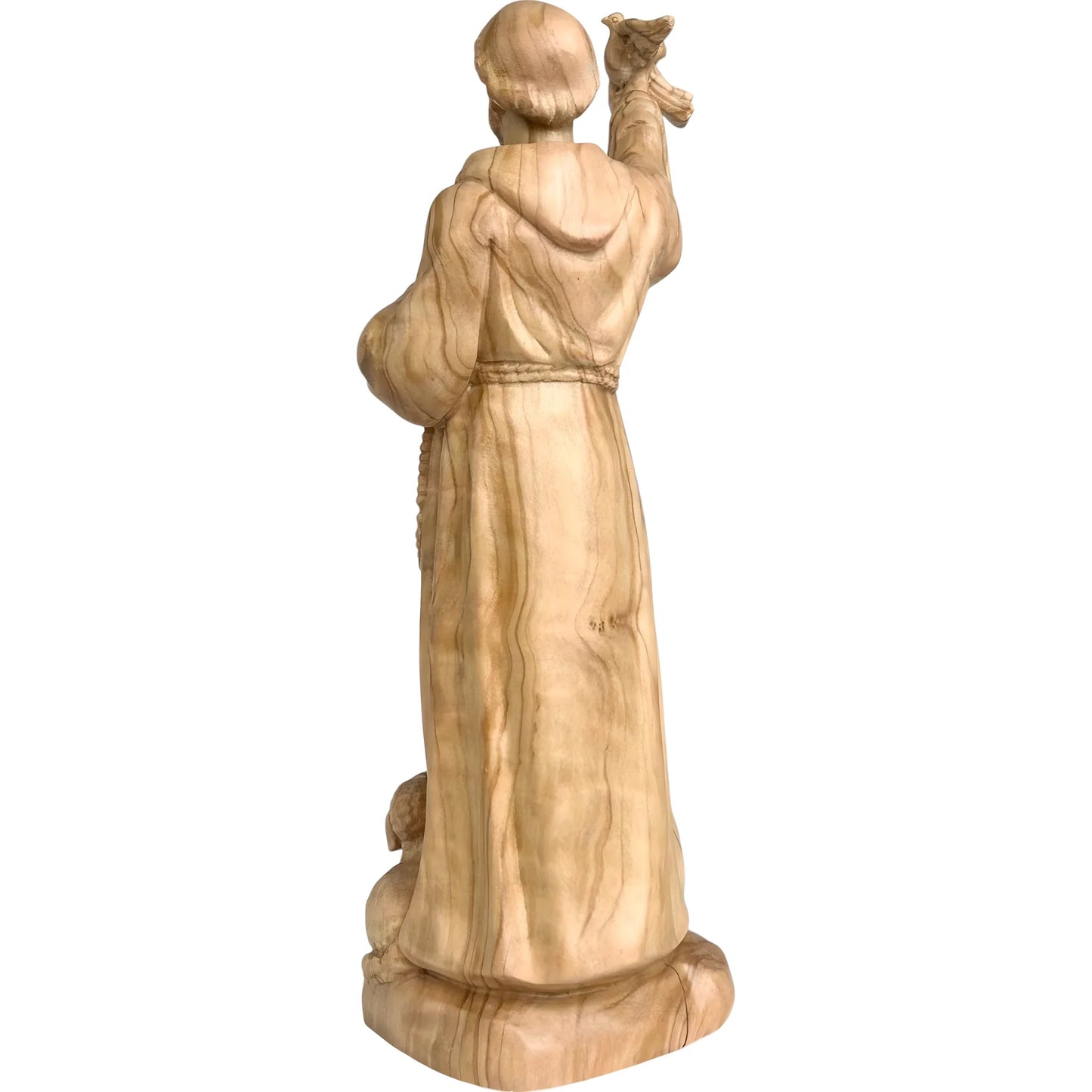 Wooden Sculpture of Saint Francis of Assisi with Wolf, Lamb, and Dove
