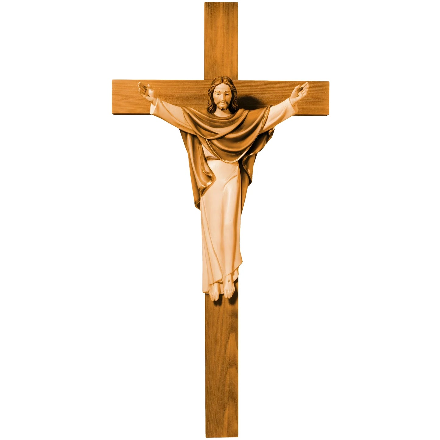 Risen Christ the King Statue on Cross – Handcrafted Wood Sculpture Val Gardena