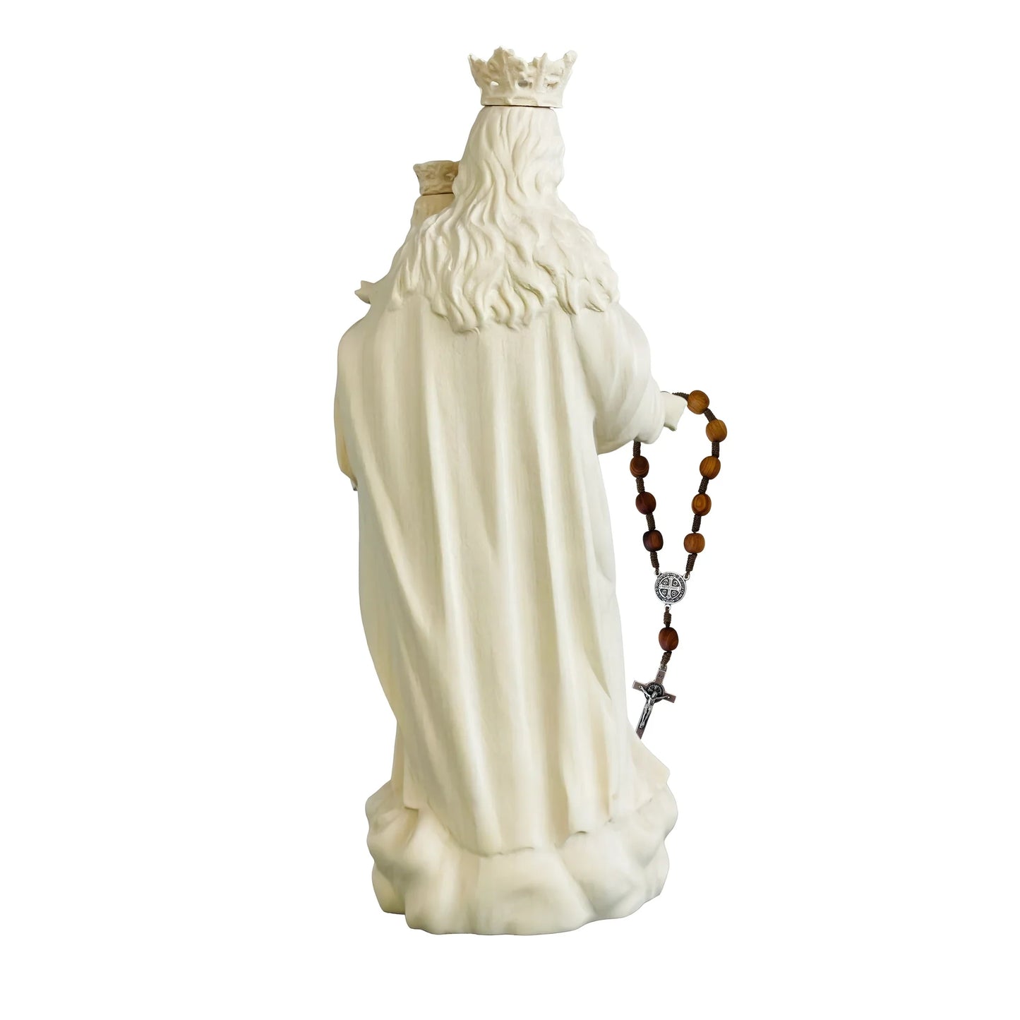 Our Lady of the Rosary with Child Statue Val Gardena Wood