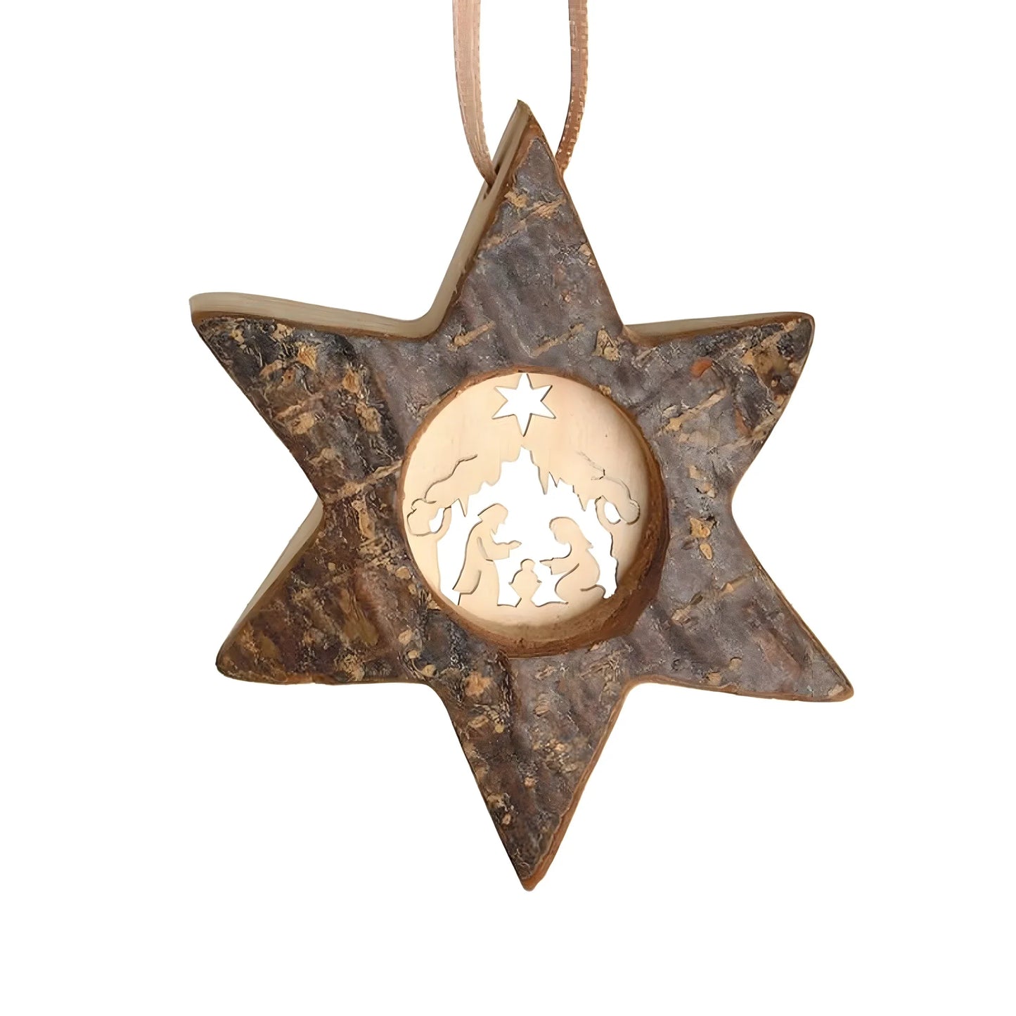 Carved Star Silhouette Nativity Scene in Maple Wood