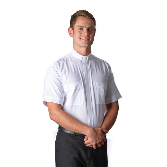 White Poly/Cotton Rich Short Sleeve Tab Collar Shirt