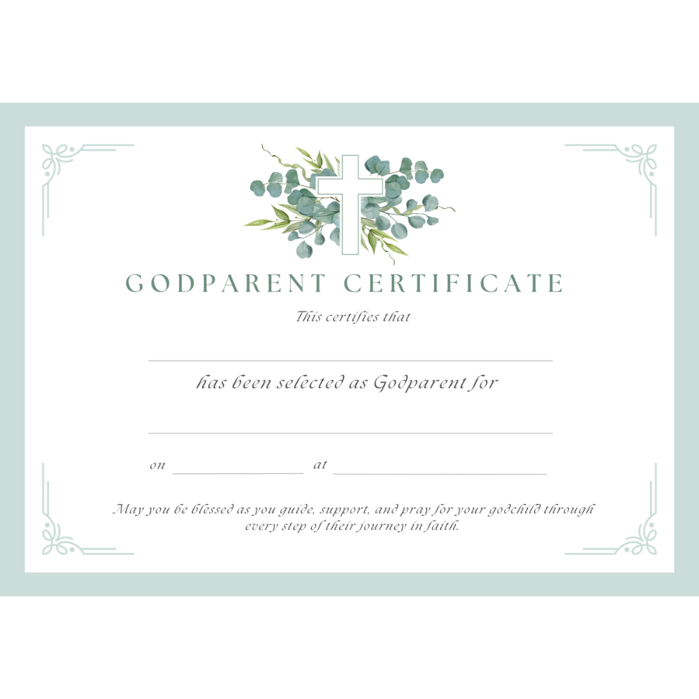 Godparent Certificate with White Cross & Flowers Design