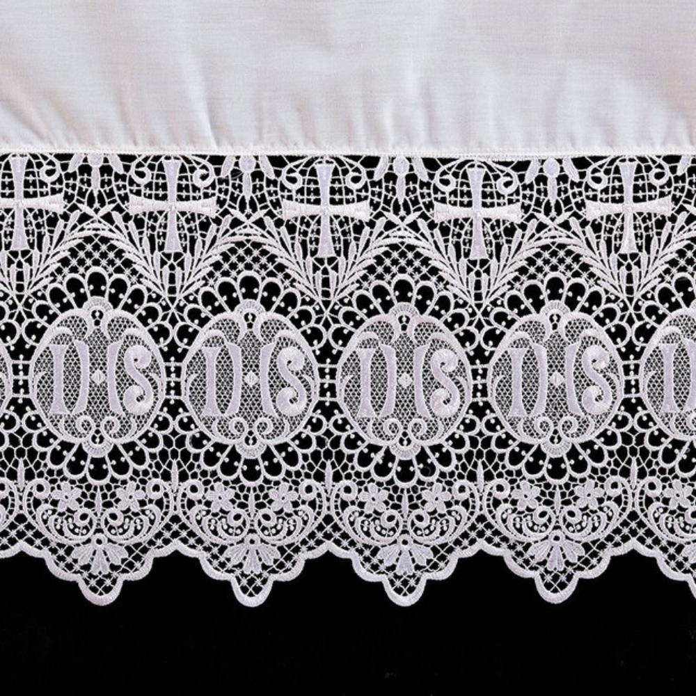 IHS Lace Altar Cloth With Mitred Corners