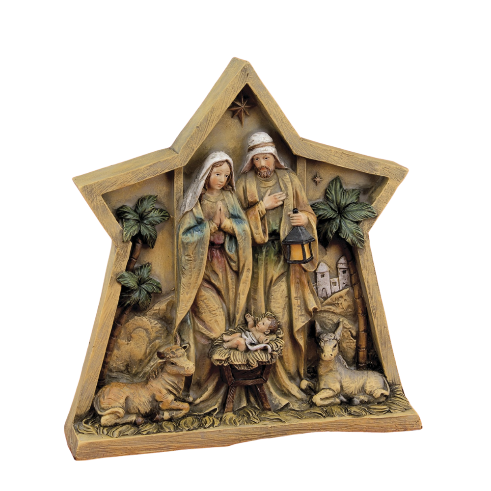 Faux Wood Holy Family In Star