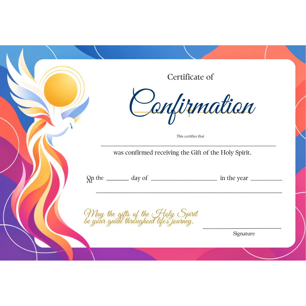 Confirmation Certificate - Colourful Rainbow & Dove Design