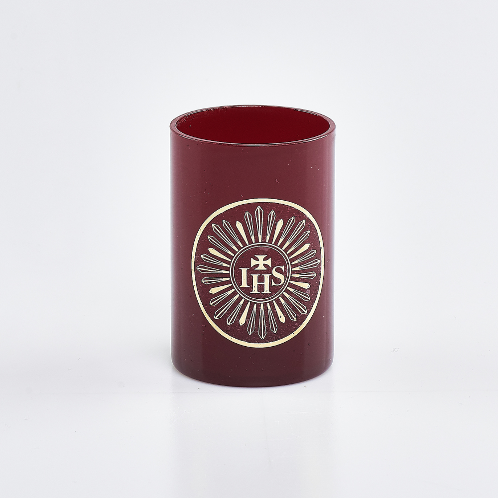 4.5" High Red Sanctuary Glass with Gold IHS Emblem