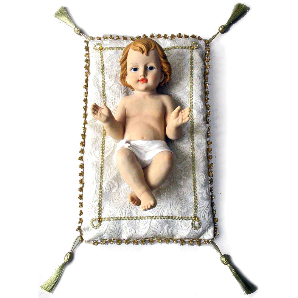 8" Baby Jesus with White Velvet Pillow
