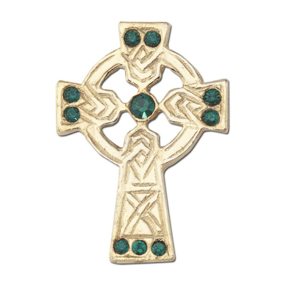 Celtic Cross with Green Stone Detail Lapel Pin
