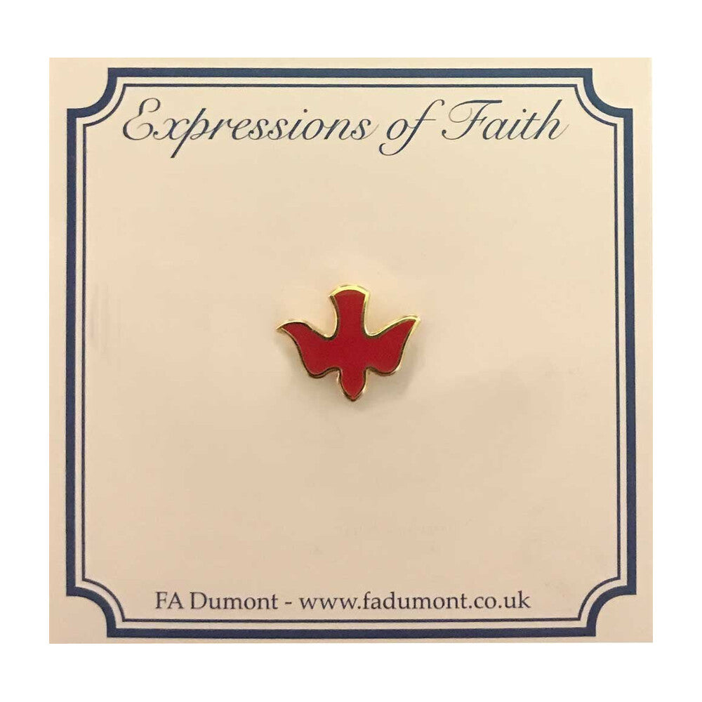 Holy Spirit Dove Lapel Pin - Gold Plated with Red Enamel 1/2" High