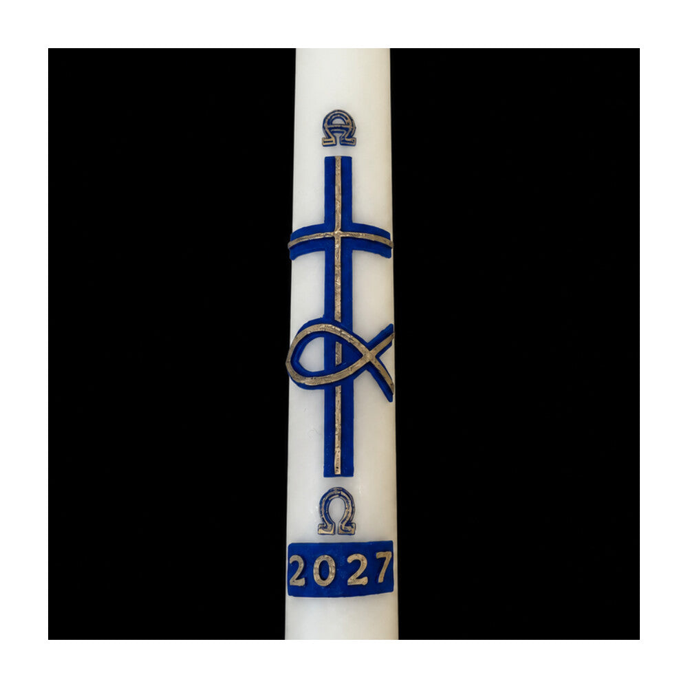Blue Cross & Fish Paschal Candle