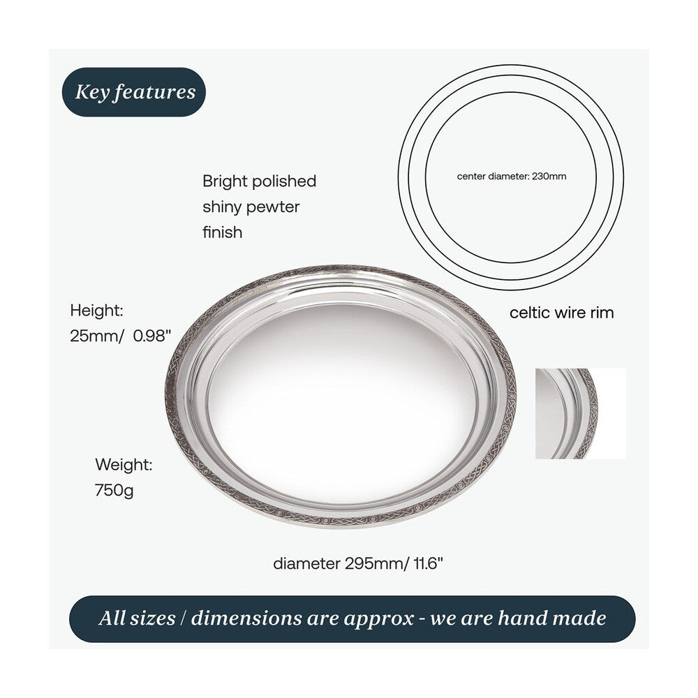Large Celtic Rim Pewter Tray