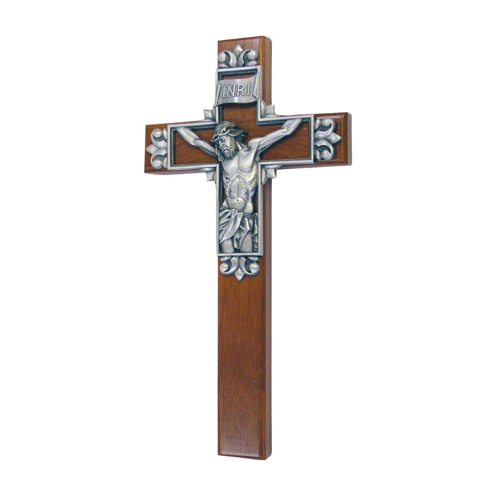 10" Walnut Partial Image of Christ Cross with Antique Pewter