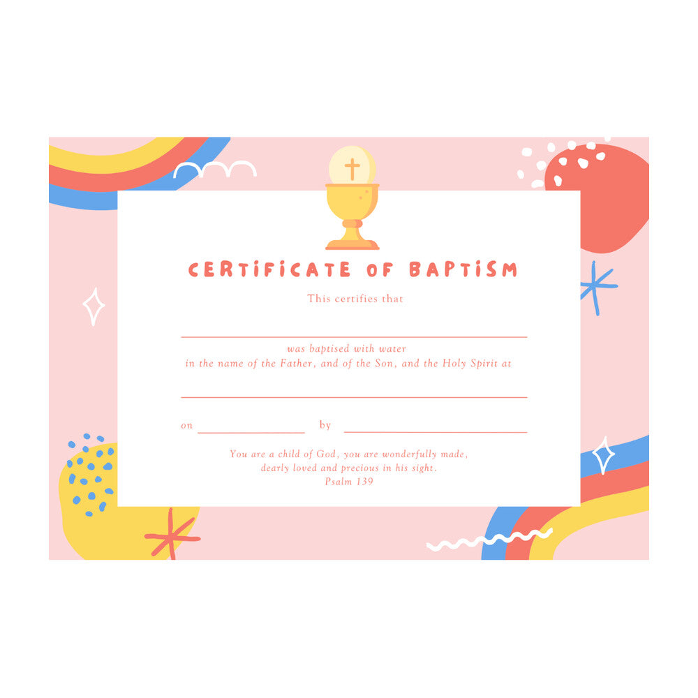 Baptismal Certificate with Colourful Rainbow Design
