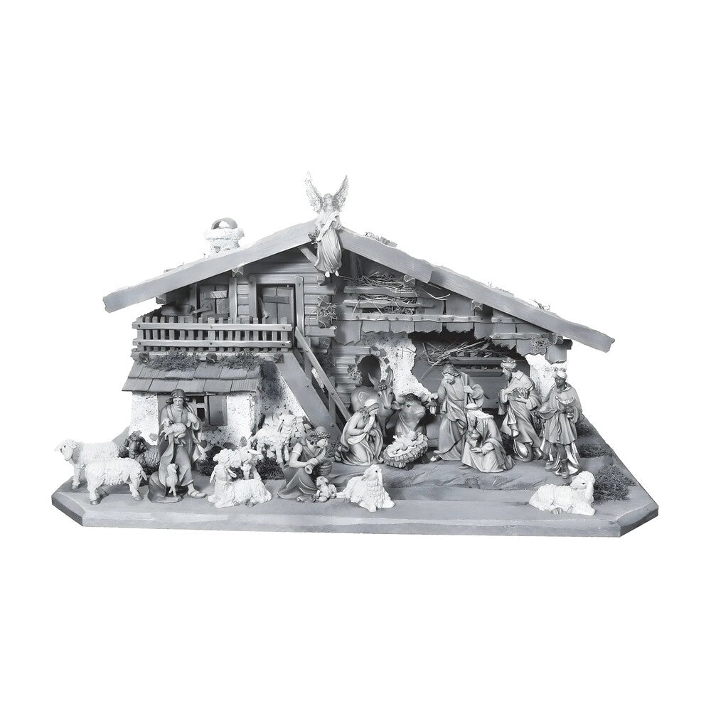 Hand-painted 16pc Complete Nativity Scene with Stable