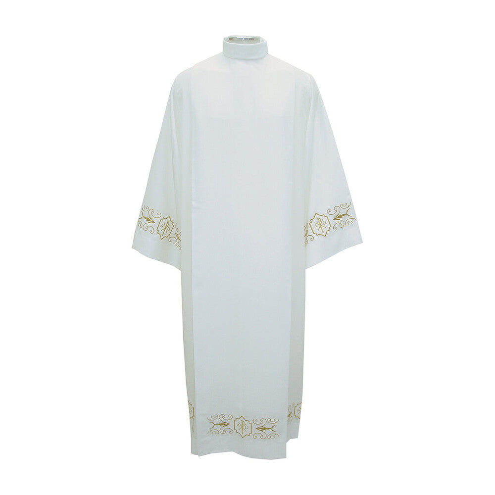 Gold Embroidered Small Alb with High Collar & Shoulder Zipper