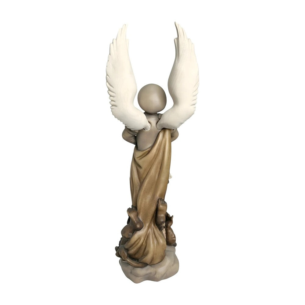 Saint Michael Archangel with Sword and Devil - Sacred Wood Carving from Val Gardena