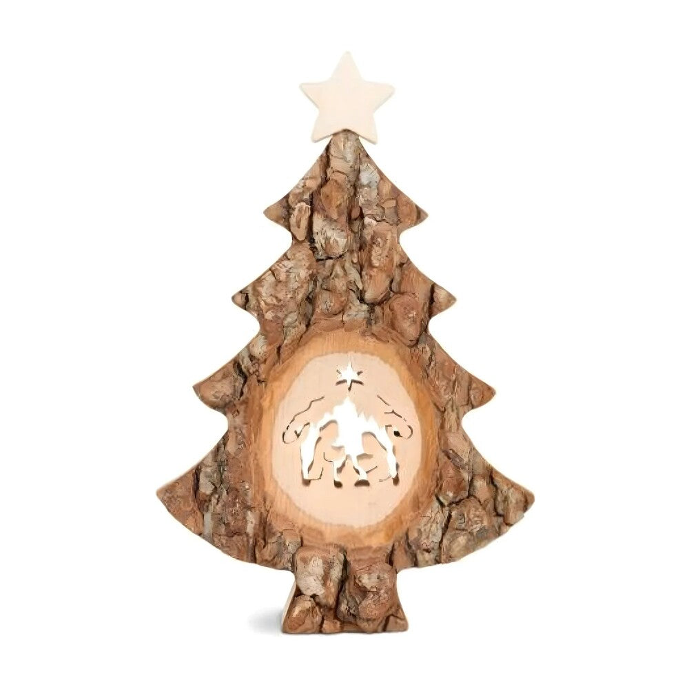 Natural Wood Christmas Tree with Nativity Silhouette | Val Gardena