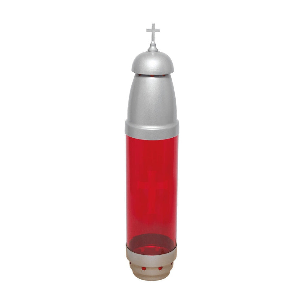 Candle - Silver w/ RED - NO Filigree - W/ Stake
