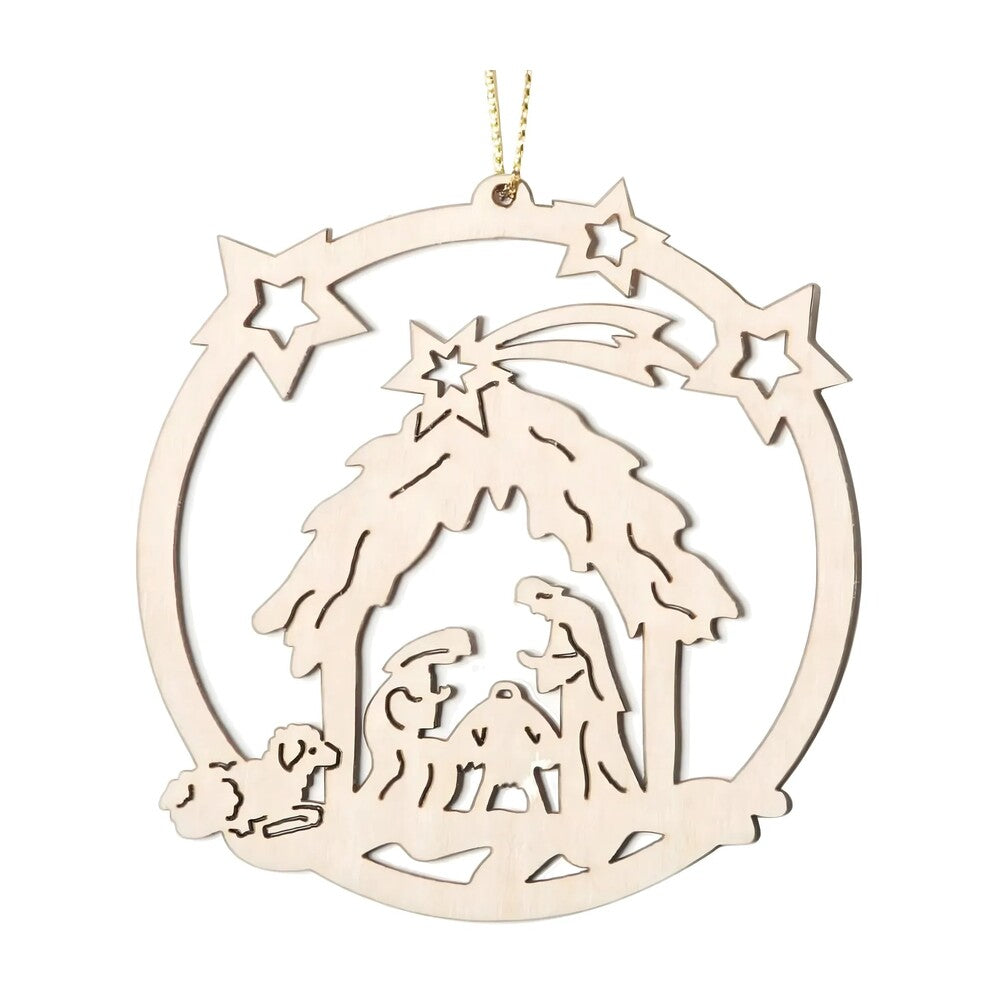 Holy Family Christmas Carved Wooden Decoration