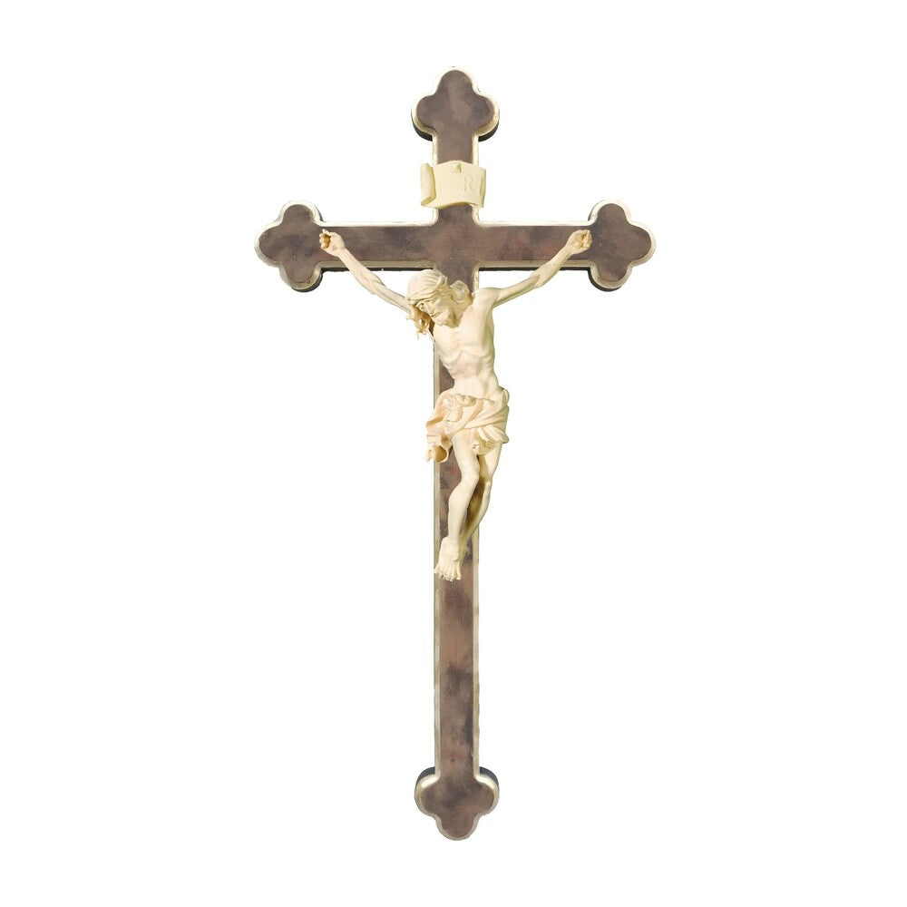 Maple Wooden Crucifix on Baroque Cross, Oil Painted