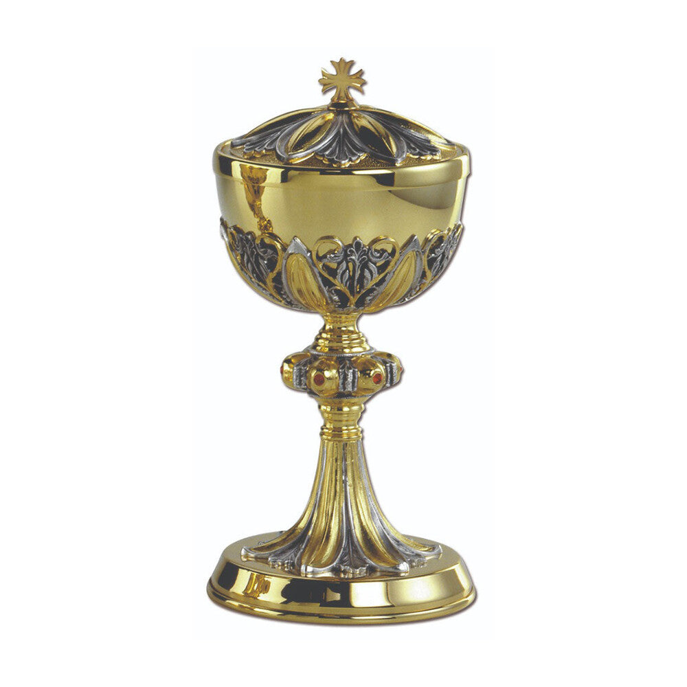 9 3/4" Hand Chiselled Two Tone Silver & Gold Plated Ciborium