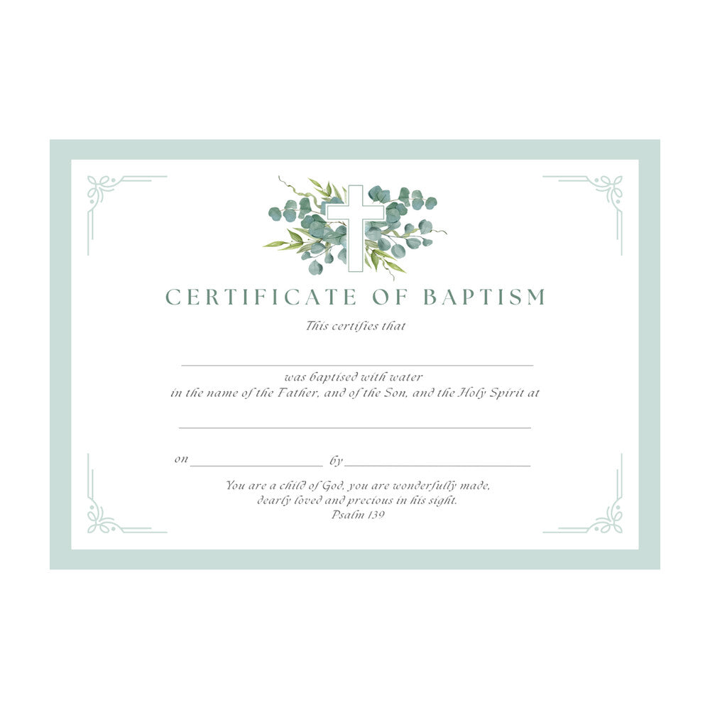 Baptismal Certificate with White Cross & Flowers Design